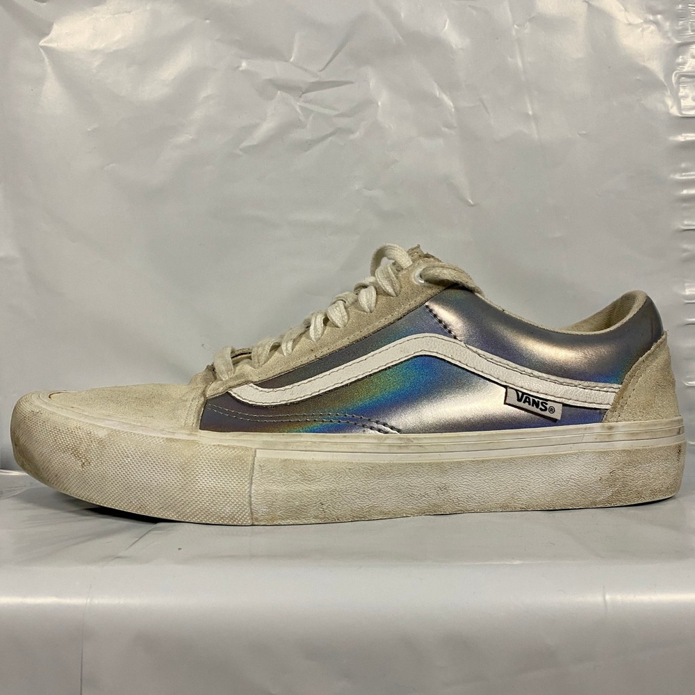 Vans Old Skool Pro Mens 9.5 Silver Iridescent Holographic Suede Skate Shoes